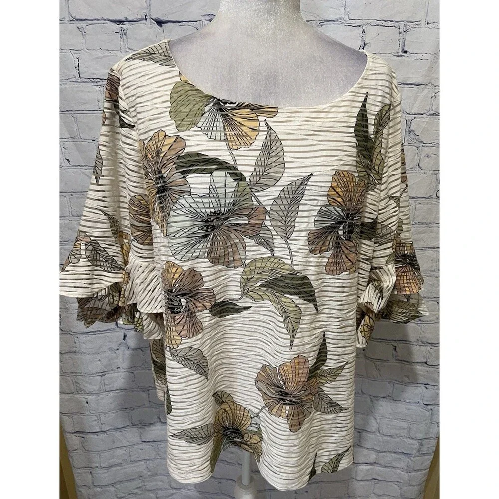 Kasper Women's Floral Ruffle Sleeve Top Blouse Cottage Core Plus Size 2X - Picture 2 of 8